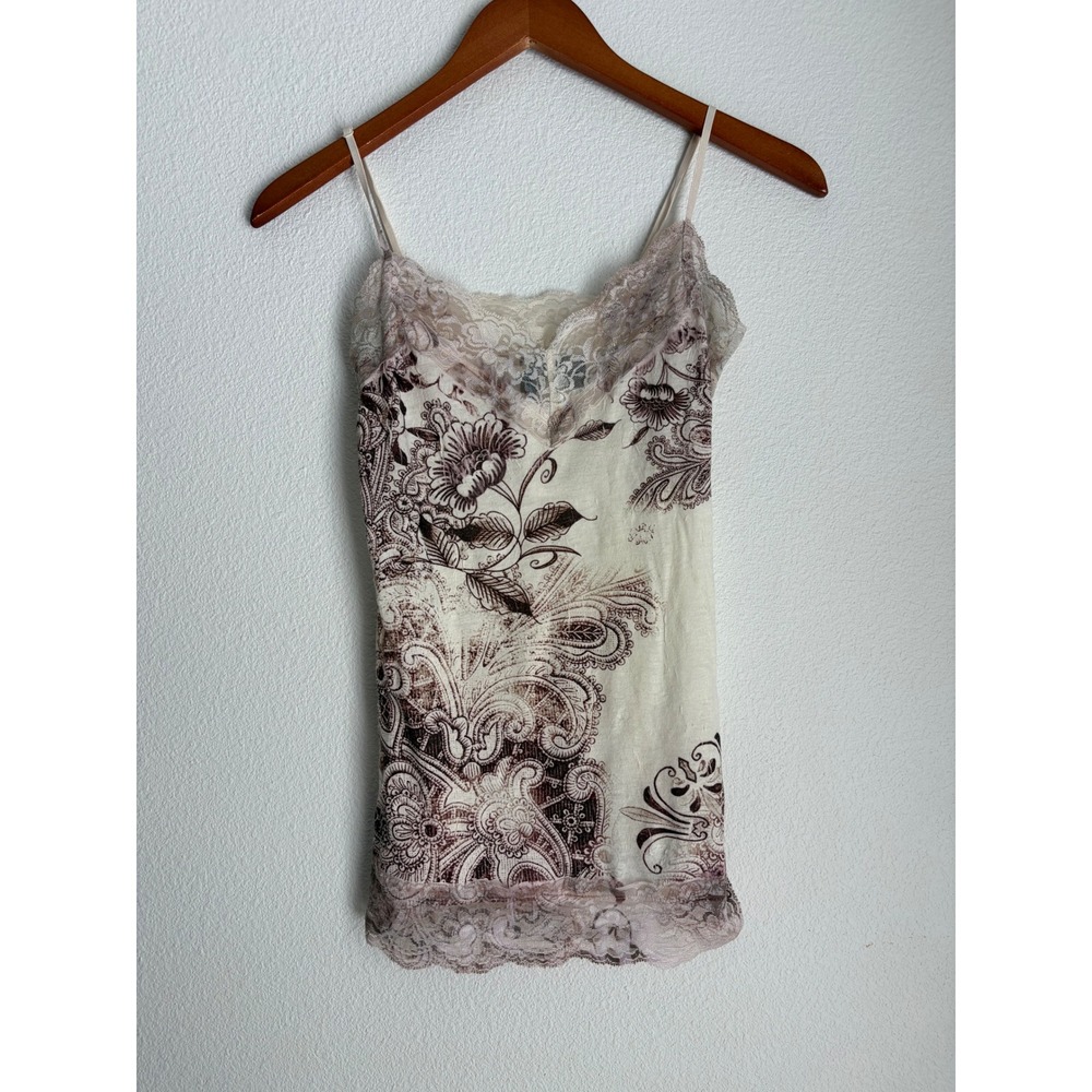 Weavers Vintage Floral Paisley Lace Trim Camisole Top Mauve Cream Medium